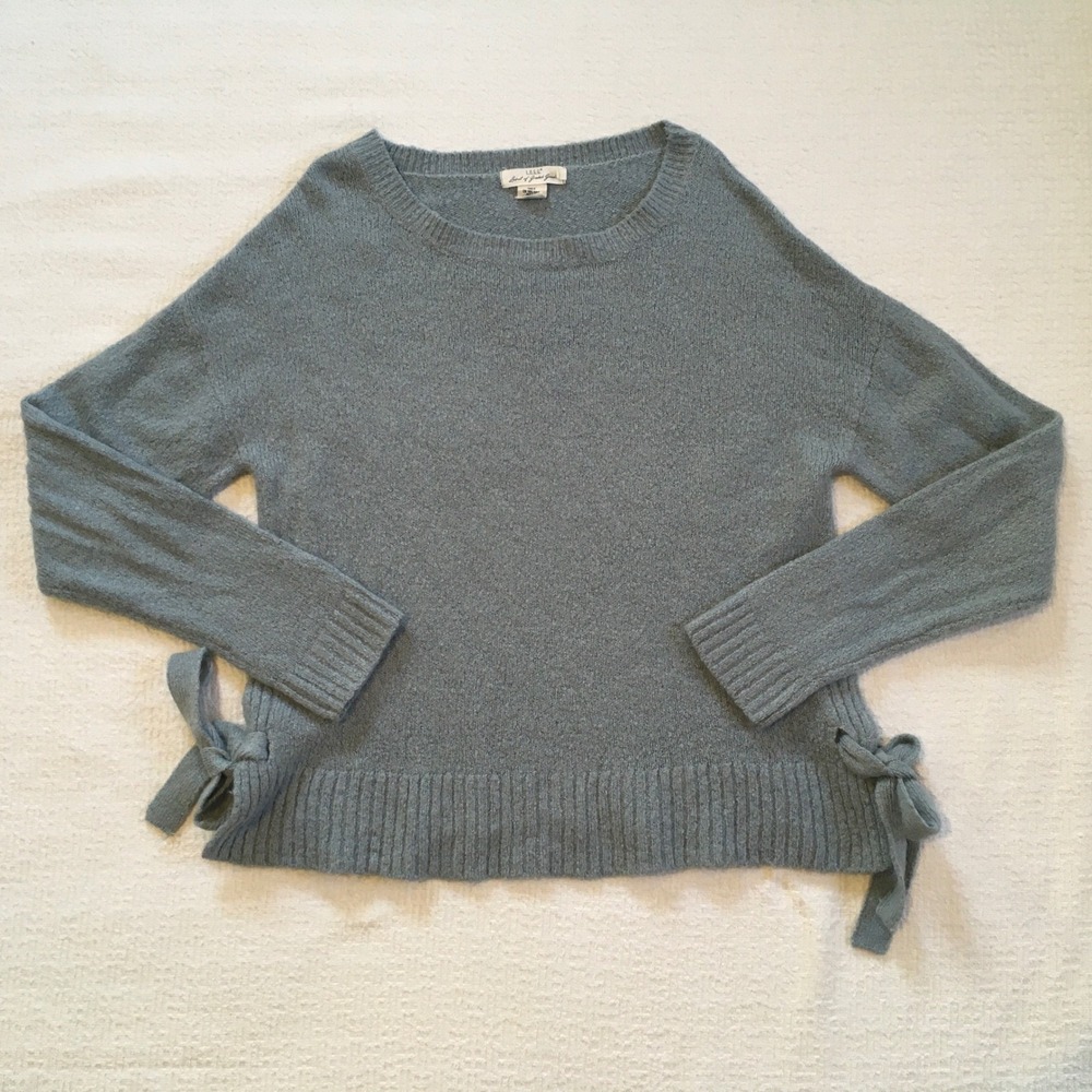 LOGG‎ by H M Sweater Women's Blue Wool Alpaca Blend Tie Side Ribbed Hem Knit S